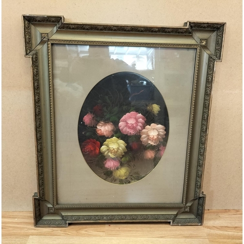 471 - Large Victorian Floral Oil Painting in Original Frame. 74cm x 65cm. Collection Only.