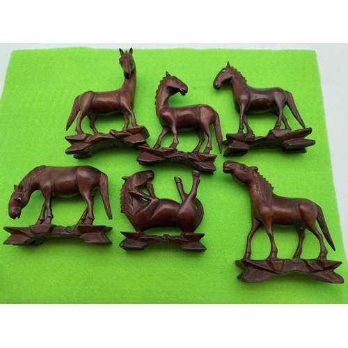 473 - Antique Albion Folk Art Wooden Horses (6). Approx 8cm Long.