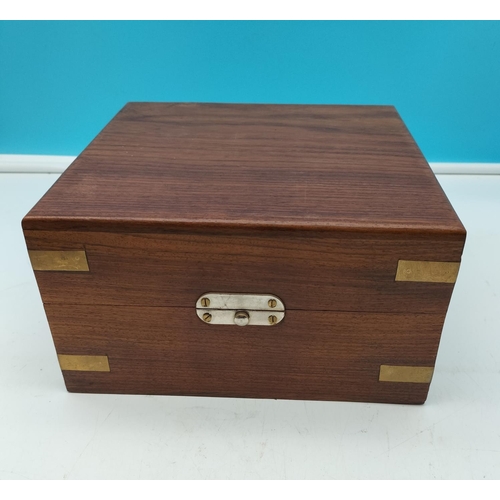 511 - Wooden Box with Brass Banding. 13cm High, 23cm x 23cm.