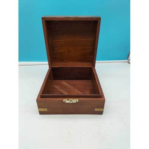 511 - Wooden Box with Brass Banding. 13cm High, 23cm x 23cm.