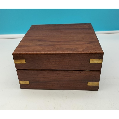 511 - Wooden Box with Brass Banding. 13cm High, 23cm x 23cm.