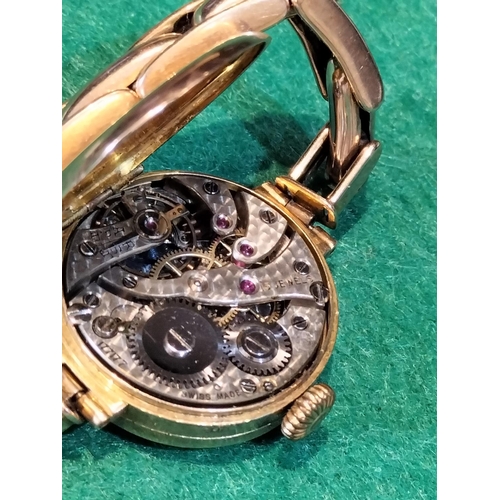 506 - Swiss Made Movement Watch with 9ct Gold 375 Case and Strap. Requires Service. Overall Weight 18 Gram... 