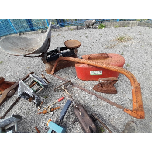 200B - Large Metal Scales and Pan (No Weights) plus Collection of Vices, Petrol Can, etc.