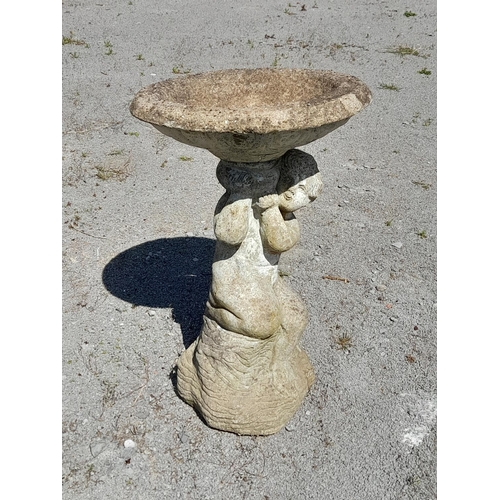 920 - Concrete Bird Bath. Bowl A/F. 56cm High, 37cm Diameter. Collection Only.