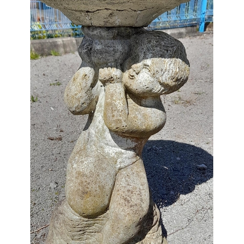 920 - Concrete Bird Bath. Bowl A/F. 56cm High, 37cm Diameter. Collection Only.