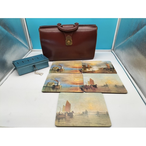Cheney Briefcase, Cash Tin with Key and 5 x Place Mats.