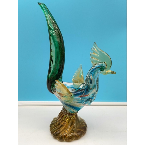 239 - Large Heavy Art Glass Cockerel Figure, possibly Murano. 39cm High x 23cm.