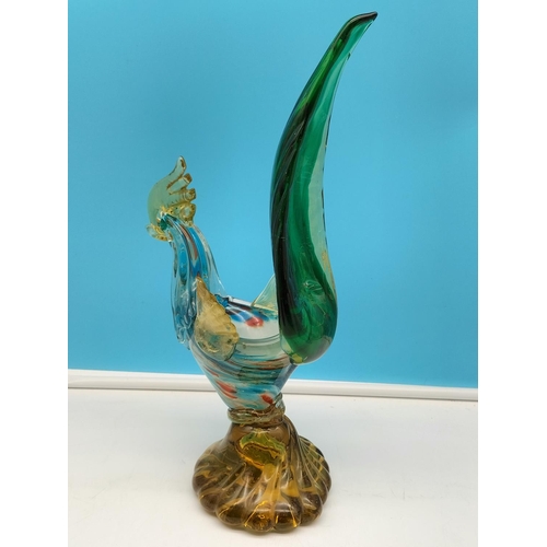 239 - Large Heavy Art Glass Cockerel Figure, possibly Murano. 39cm High x 23cm.