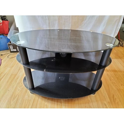 483 - Glass 3 Tier Oval TV Stand. 80cm x 50cm x 50cm. Collection Only. Sold in Aid of Ukraine.