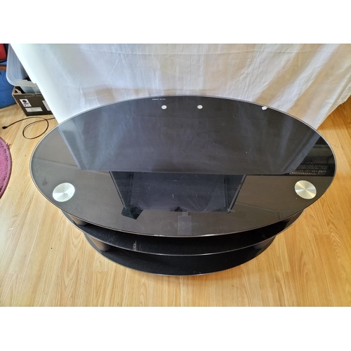 483 - Glass 3 Tier Oval TV Stand. 80cm x 50cm x 50cm. Collection Only. Sold in Aid of Ukraine.