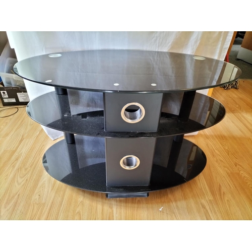 483 - Glass 3 Tier Oval TV Stand. 80cm x 50cm x 50cm. Collection Only. Sold in Aid of Ukraine.