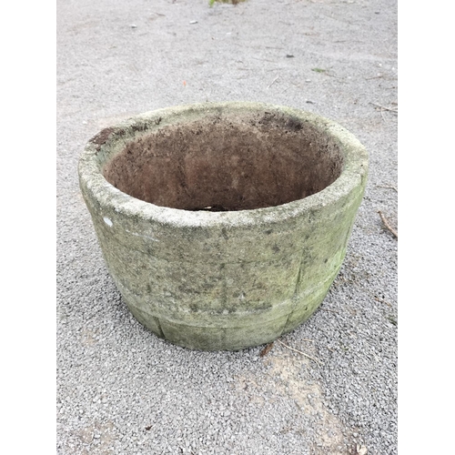 227 - Barrel Effect Concrete Planter. 23cm High, 36cm Diameter. Collection Only.