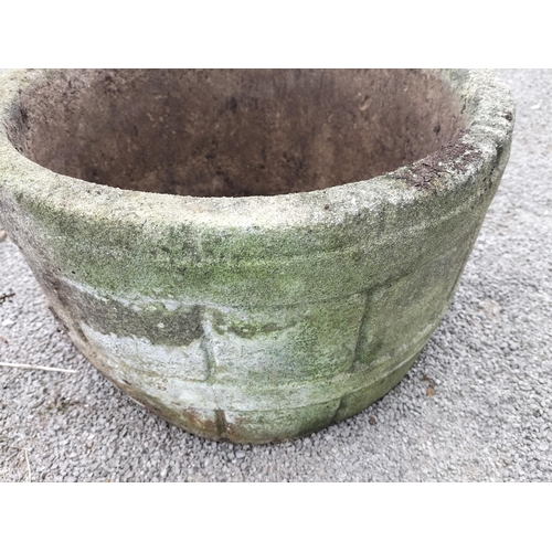 227 - Barrel Effect Concrete Planter. 23cm High, 36cm Diameter. Collection Only.