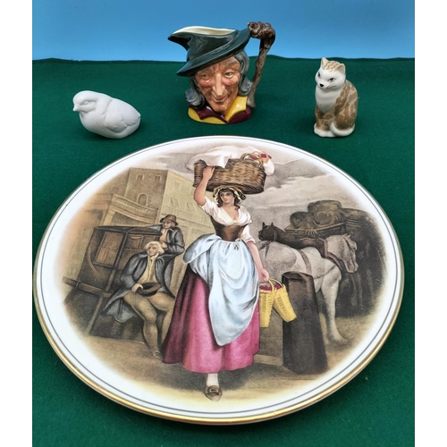 487 - Royal Doulton 'Pied Piper' Character Jug, Szeiler Cat Figure, Kaiser Bird Figure and 27cm Picture Pl... 