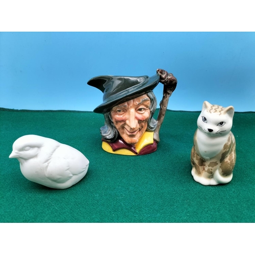 487 - Royal Doulton 'Pied Piper' Character Jug, Szeiler Cat Figure, Kaiser Bird Figure and 27cm Picture Pl... 