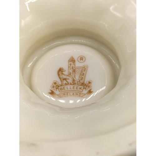 235 - Belleek Vases (2), Belleek Dish, plus Mid Century Italian Hand Painted 16cm Jug. Slight A/F to Rim o... 