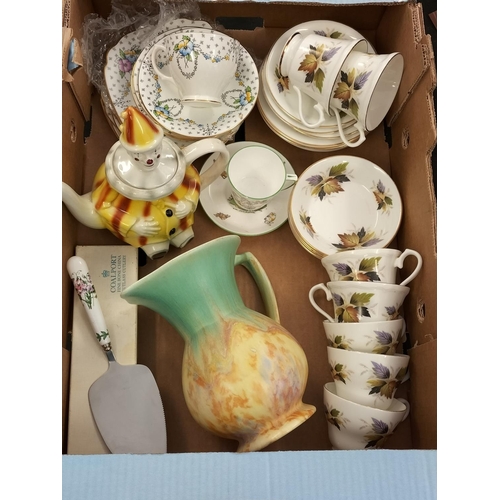491 - Box of Mixed Pottery to include Cups, Saucers, Vase, Teapot, etc.