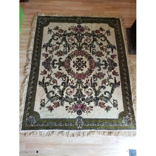 500 - Vintage Woollen Green and Floral Rug 134cm x 167cm.