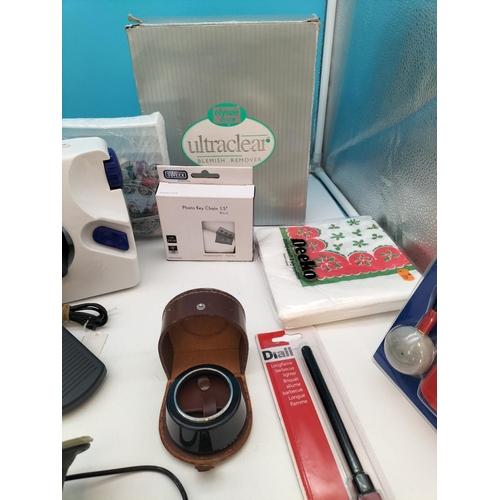 503 - Box of Mixed Items to include Sony DVD Player (W/O), Long Flame BBQ Lighter, New Mini Sewing Machine... 