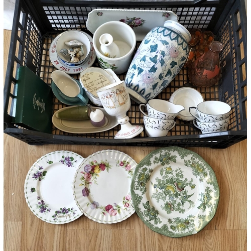 513 - Crate of Mixed Items to include Cups, Plates, Vase, Royal Albert 'Month' Plates, etc.