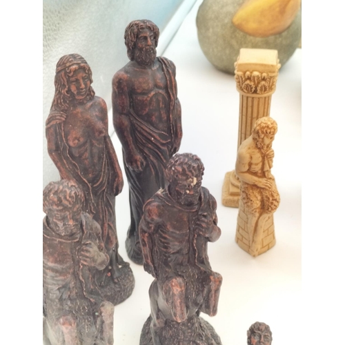 518 - Collection of Mixed Figures to include Pottery and Wooden Animals, Chess Pieces (1 Missing), etc.