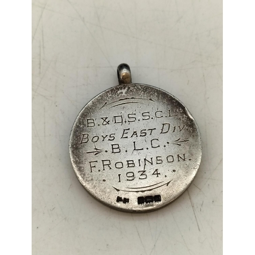524 - Hallmarked Silver Pendant/Medal.