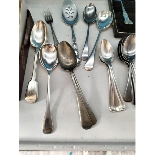 536 - Box of Vintage Cutlery, Vintage Placemats plus Binoculars.