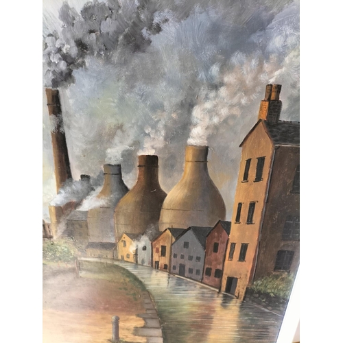 552 - Framed George Potts Oil on Board 'Pot Banks of Eturia'. 94cm x 64cm. Collection Only.