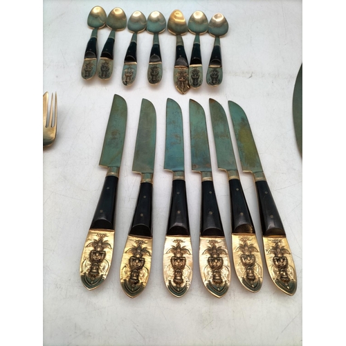 557 - Collection of Siam Thailand 23 Piece Bronze Tableware to include Servers (4), Pasty Knife and Forks ... 