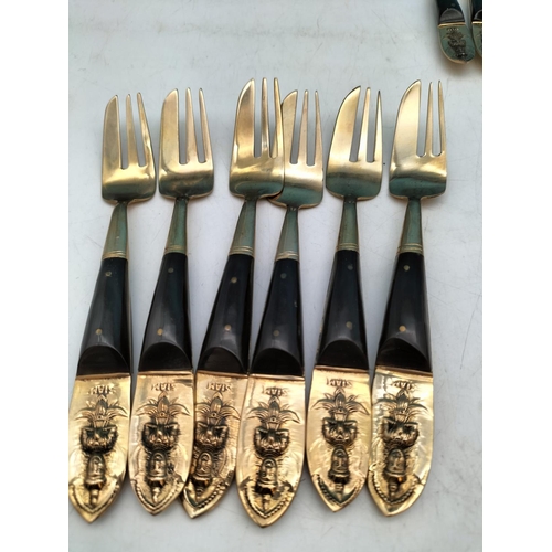 557 - Collection of Siam Thailand 23 Piece Bronze Tableware to include Servers (4), Pasty Knife and Forks ... 