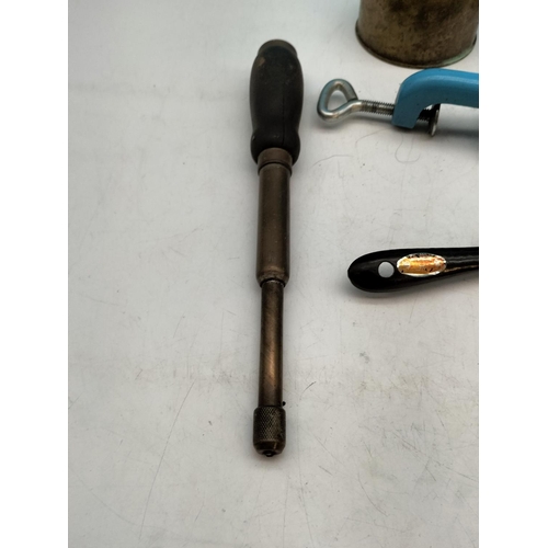 573 - Vintage Altitude/Pressure Gauge, Spoke Shave, Oil Can and Blow Torch.