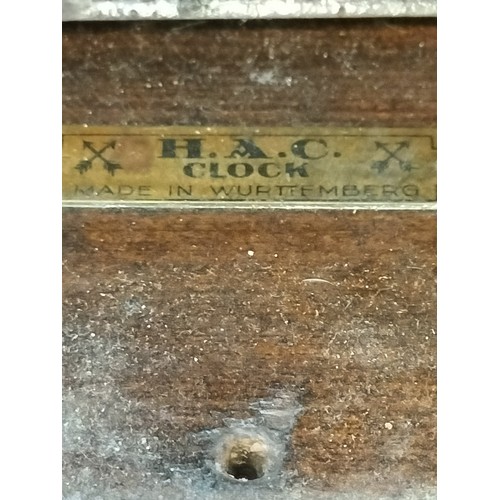 567 - Early/Mid 20th Century H.A.C. Wertenberg Wooden Cased Wall Clock. 37cm x 27cm x 10cm.