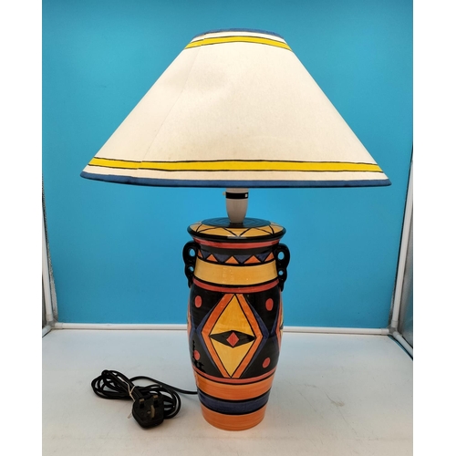 50 - Rare Old Ellgreave Pottery Lorna Bailey Large 41cm 'Inca' Pattern Table Lamp with Shade. W/O Only 5 ... 