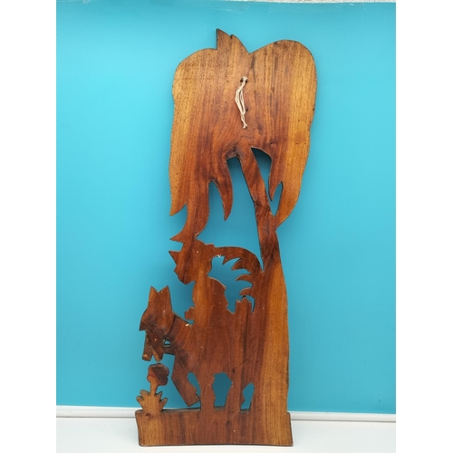 392 - Large Wooden Wall Hanging depicting Boy on Donkey 'Jamaica'. 71cm x 24cm.