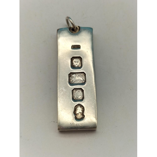 11 - Silver Hallmarked 1oz Ingot Pendant. 4.25cm x 1.5cm.