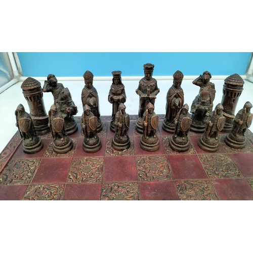 1 - Resin Chess Set with Board. Tallest Piece 13cm. Board 46cm Square.