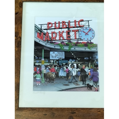 117 - Framed S.Lantz Print of Pike Place Market, Signed plus a Signed The Original Starbucks Coffee House.... 