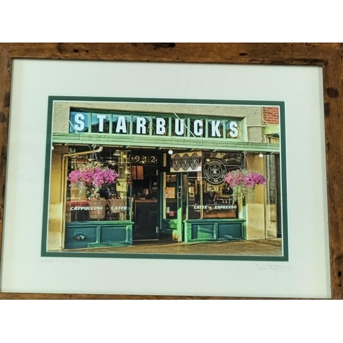 117 - Framed S.Lantz Print of Pike Place Market, Signed plus a Signed The Original Starbucks Coffee House.... 