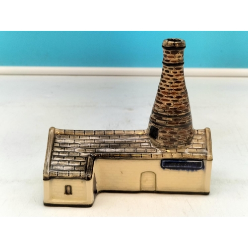 14 - Moorcroft Model of the Moorcroft Factory with Bottle Kiln Chimney. Red Dot. 11.5cm Tall, 13cm x 6cm.