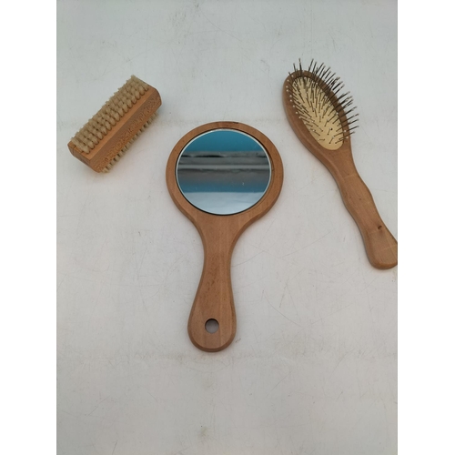 194 - Vintage Vanity Set in Heart Shaped Box to include Hairbrush, Mirror and Nail Brush.