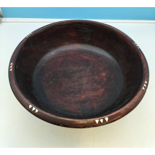 196 - African Style Wooden Fruit Bowl. 16cm High, 32cm Diameter.