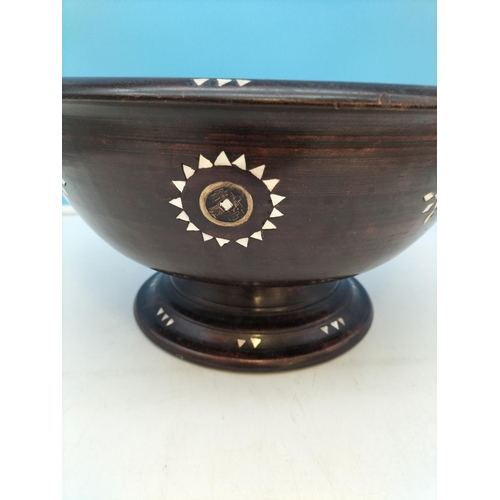 196 - African Style Wooden Fruit Bowl. 16cm High, 32cm Diameter.