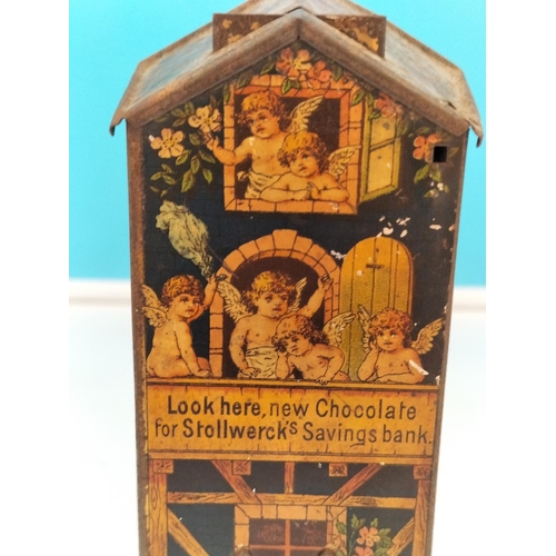 202 - Stollwerck Bros Chocolate Savings Bank. 16cm Tall. No Glass & No Key