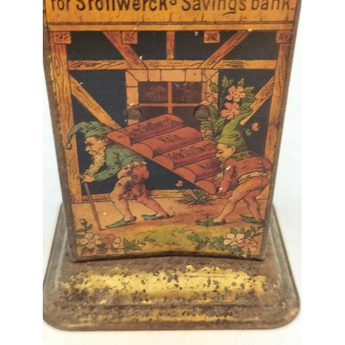 202 - Stollwerck Bros Chocolate Savings Bank. 16cm Tall. No Glass & No Key