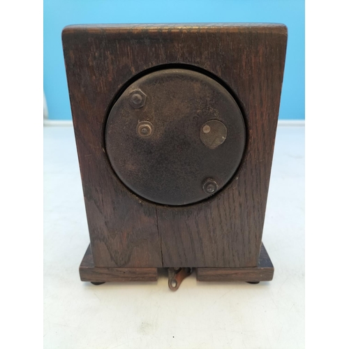 204 - 1930's Oak Cased Clock with Watford Mechanism. 17cm high x 14cm.