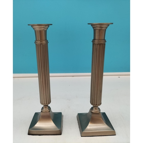 254 - Pair of Indian White Metal Column Style 23cm Candlesticks with Candles.