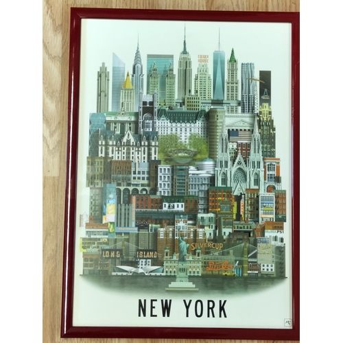 256 - Framed Martin Schwartz City Posters (2) 'New York' and Kobenhavn (Copenhagen). 43cm x 31cm.