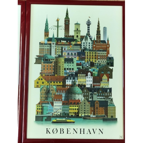 256 - Framed Martin Schwartz City Posters (2) 'New York' and Kobenhavn (Copenhagen). 43cm x 31cm.