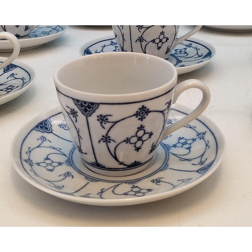 258 - German Democratic Republic Jager Eisenberg 'Original Blue Saks' Cups and Saucers (8). c1960-1989.