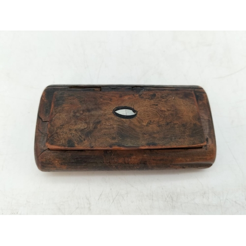 323 - Trench Art Petrol Lighter plus Walnut Snuff Box. 8cm x 4cm x 2cm